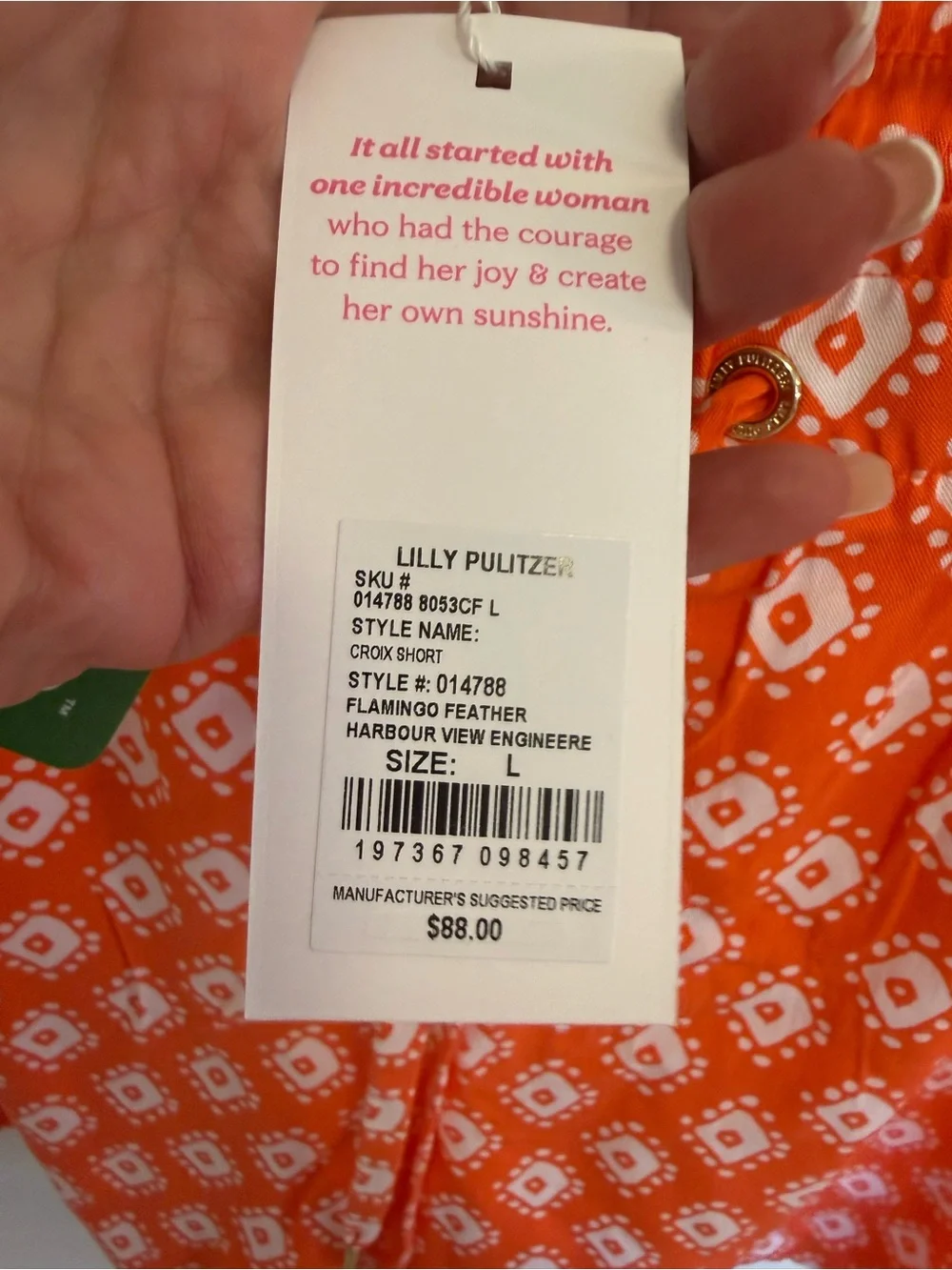 Lilly Pulitzer Croix Shorts L NWT Orange Print Drawstring Waist - Picture 7 of 7
